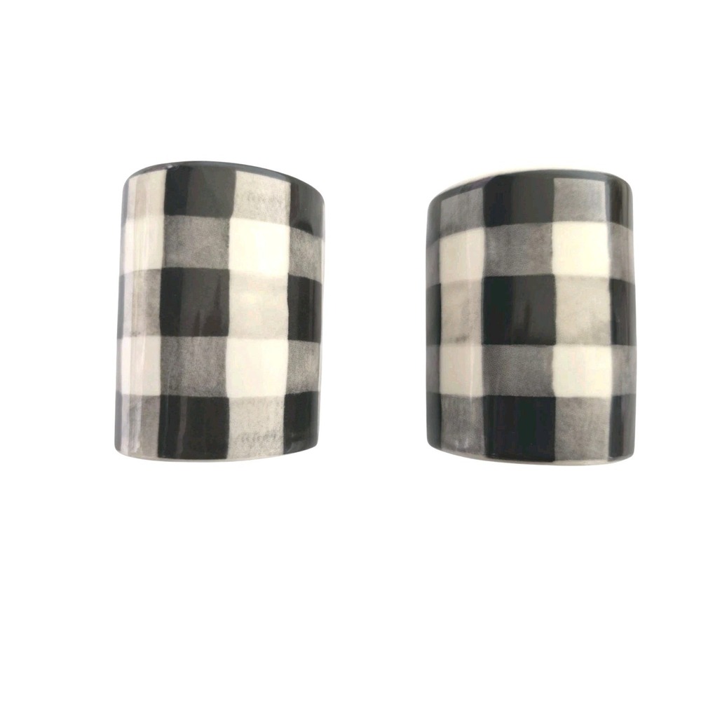 Courtly Check Ceramic Salt & Pepper Shakers Black & White Buffalo Check Decor